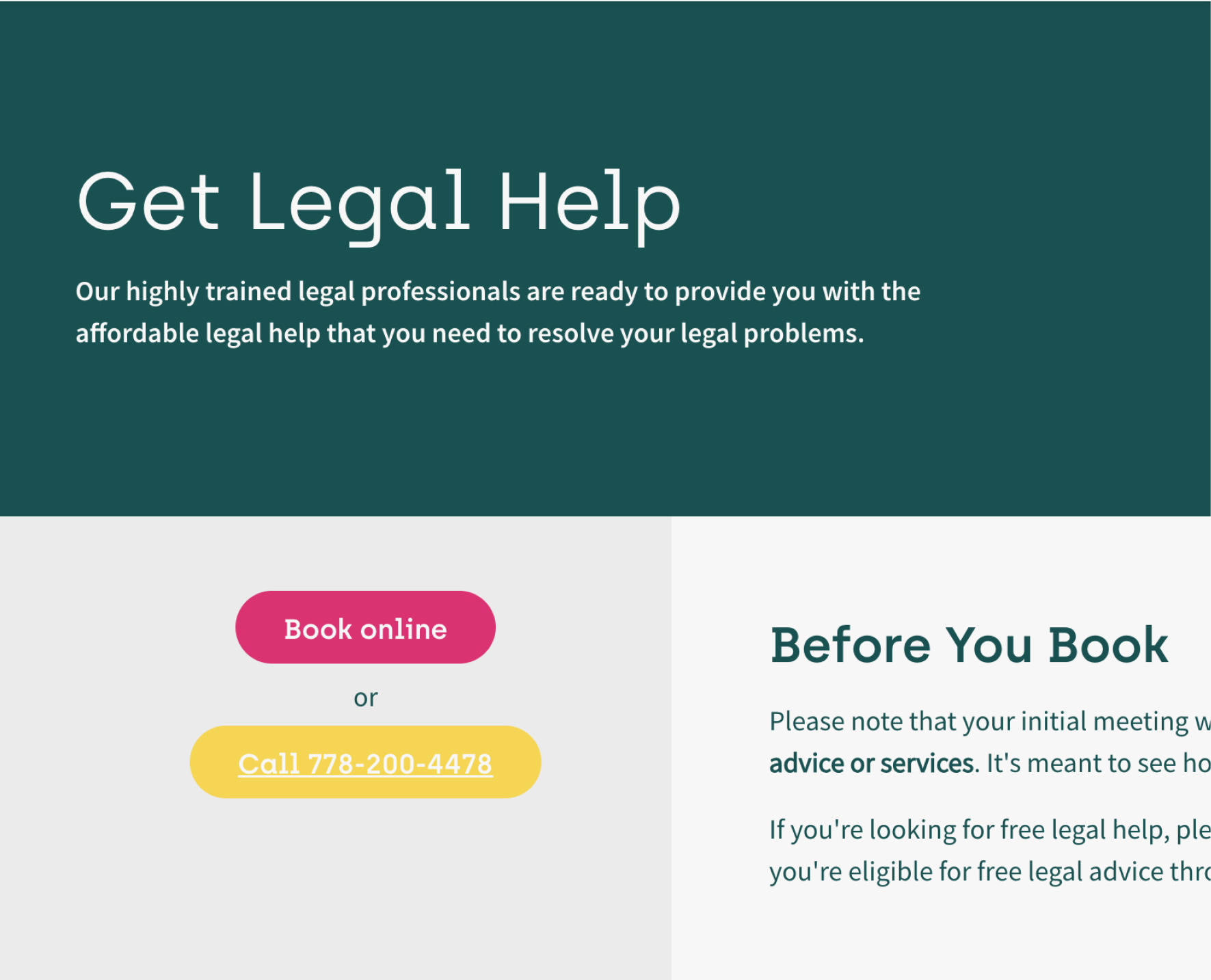 Get Legal Help detail screenshot of the web design