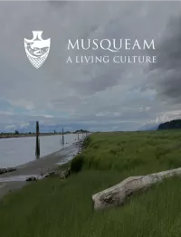 An image featuring a shore landscape with the Musqueam A Living Culture logo positioned in the top right.
