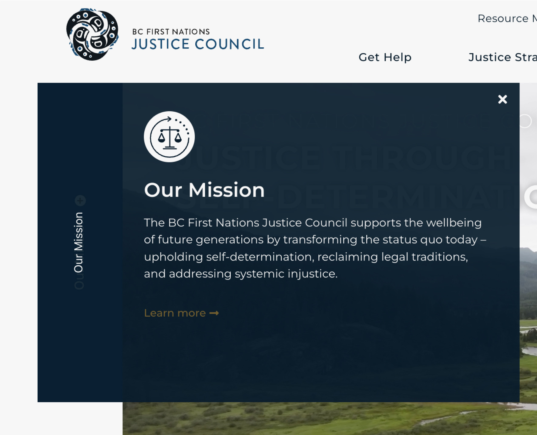 Screenshots to showcase details of the design for BC First Nations Justice Council website