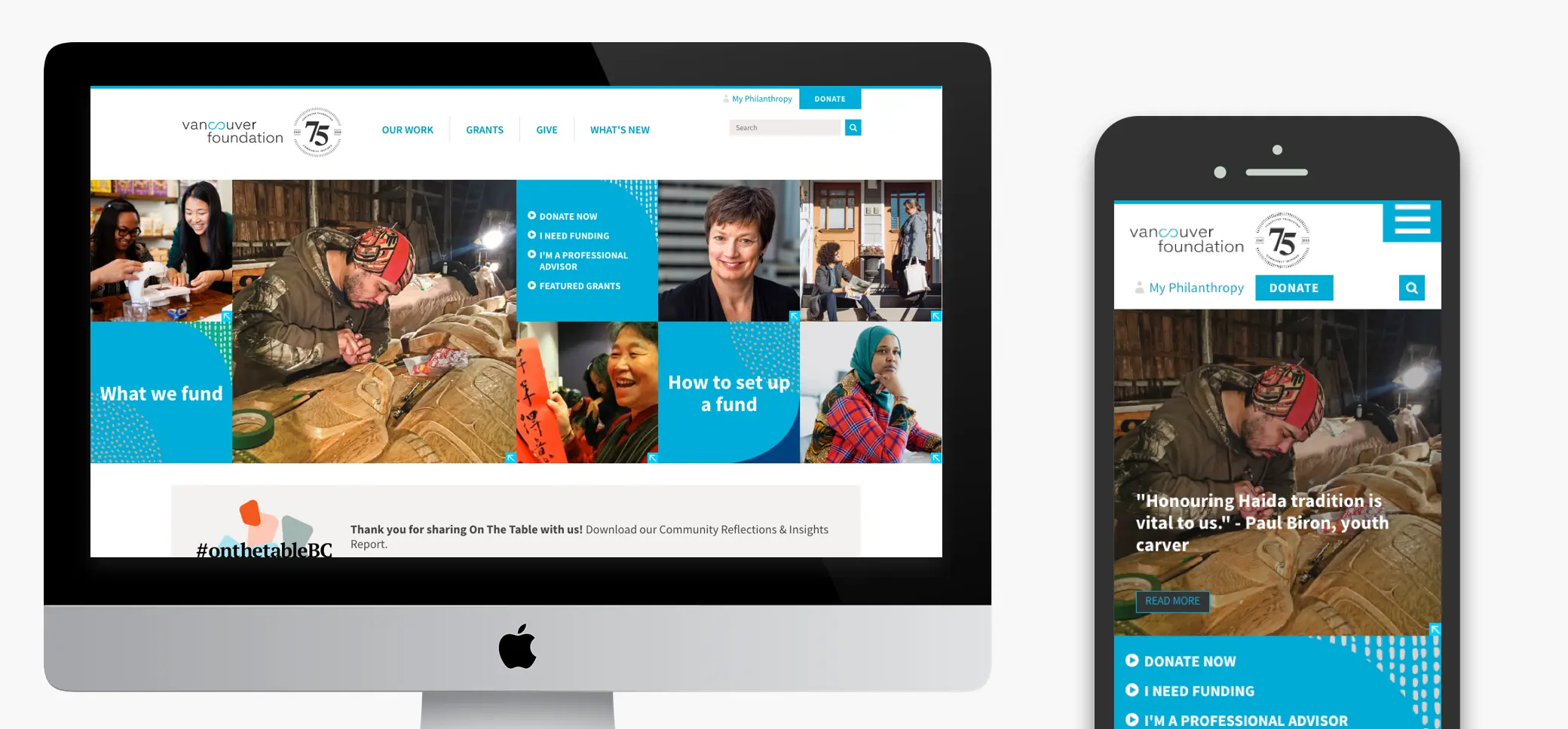 The Vancouver Foundation website on a desktop and mobile screen.