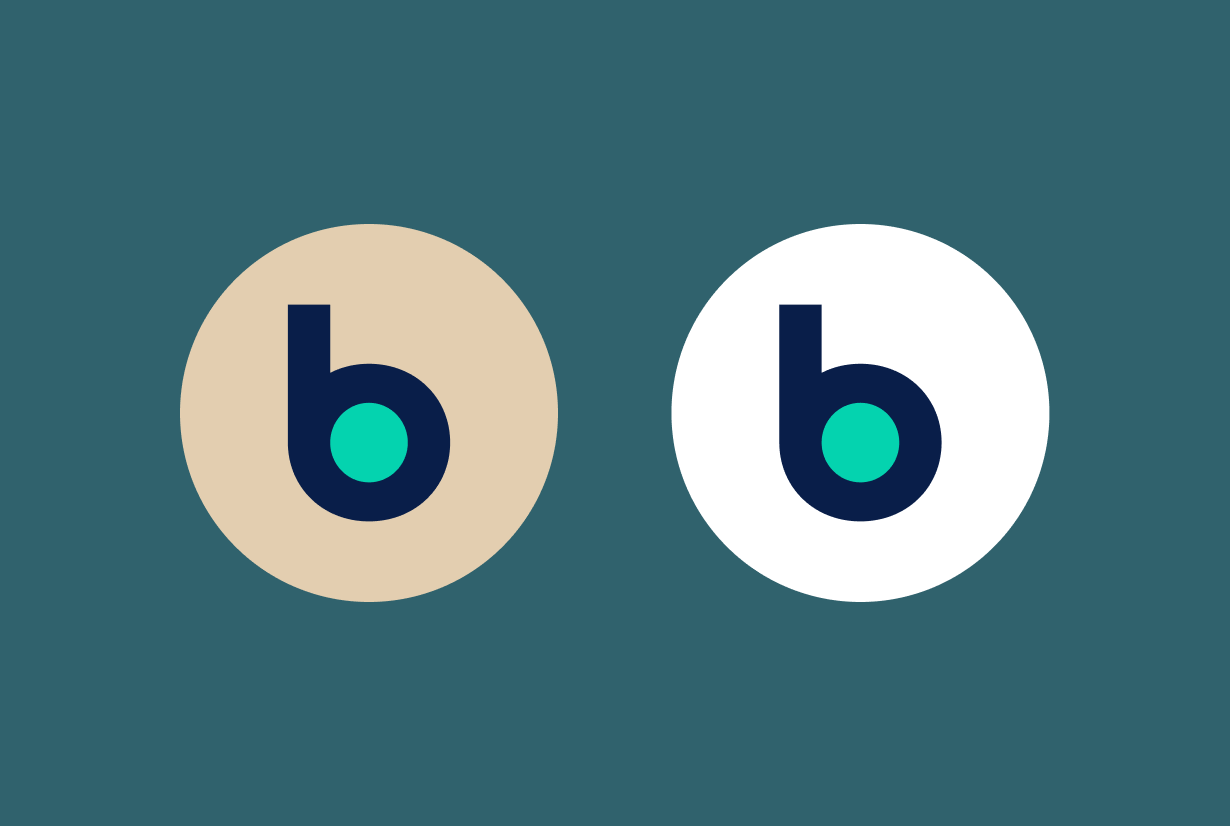 Two favicons featuring the "B" of Belonging Network logo placed on beige and white circles.