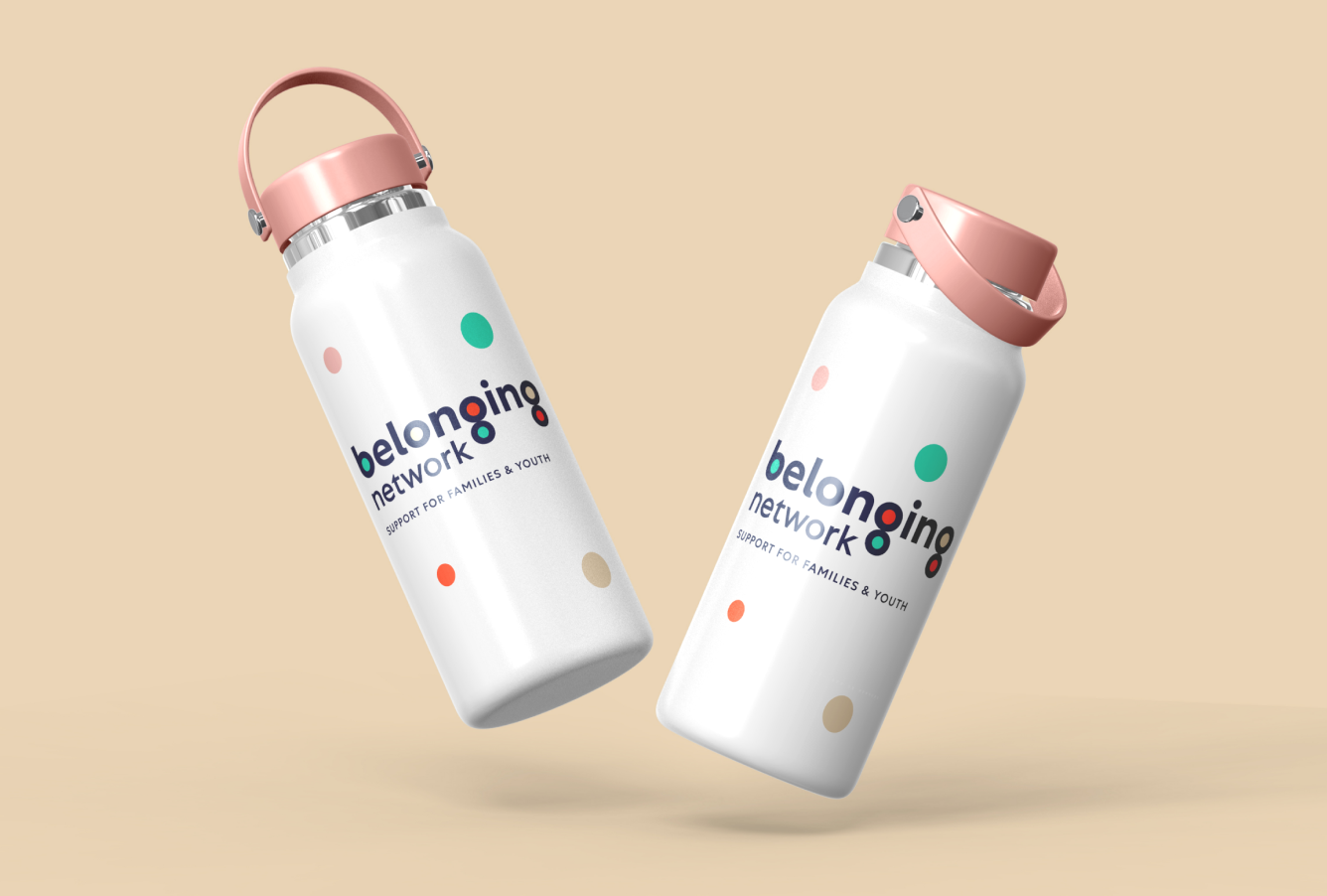 Belonging Network branded water bottles