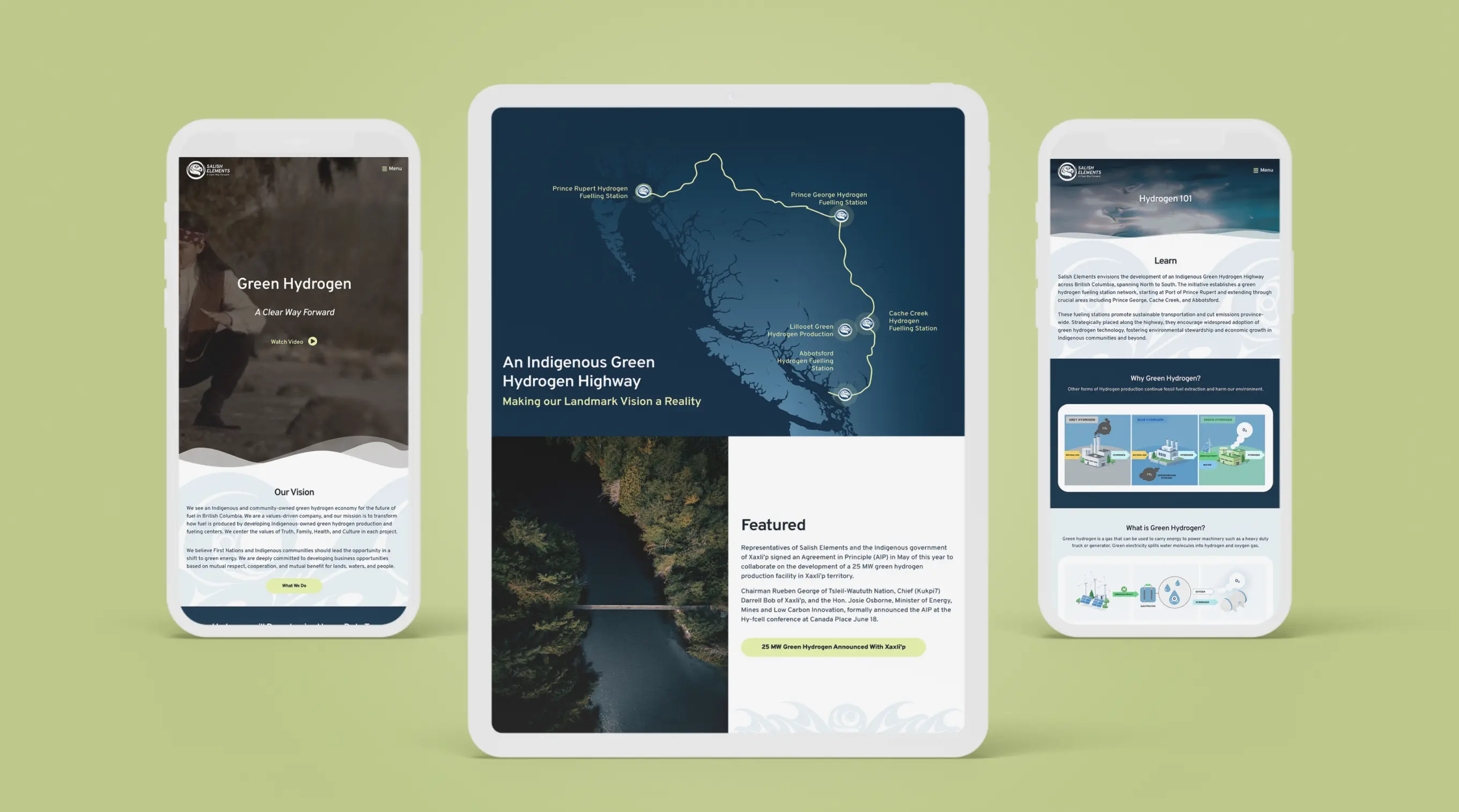 Mockups of the Salish Elements website on mobile and a tablet 