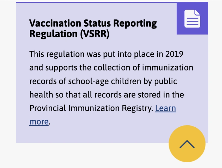 Screenshot from Immunize BC website showing the design for an info highlight block