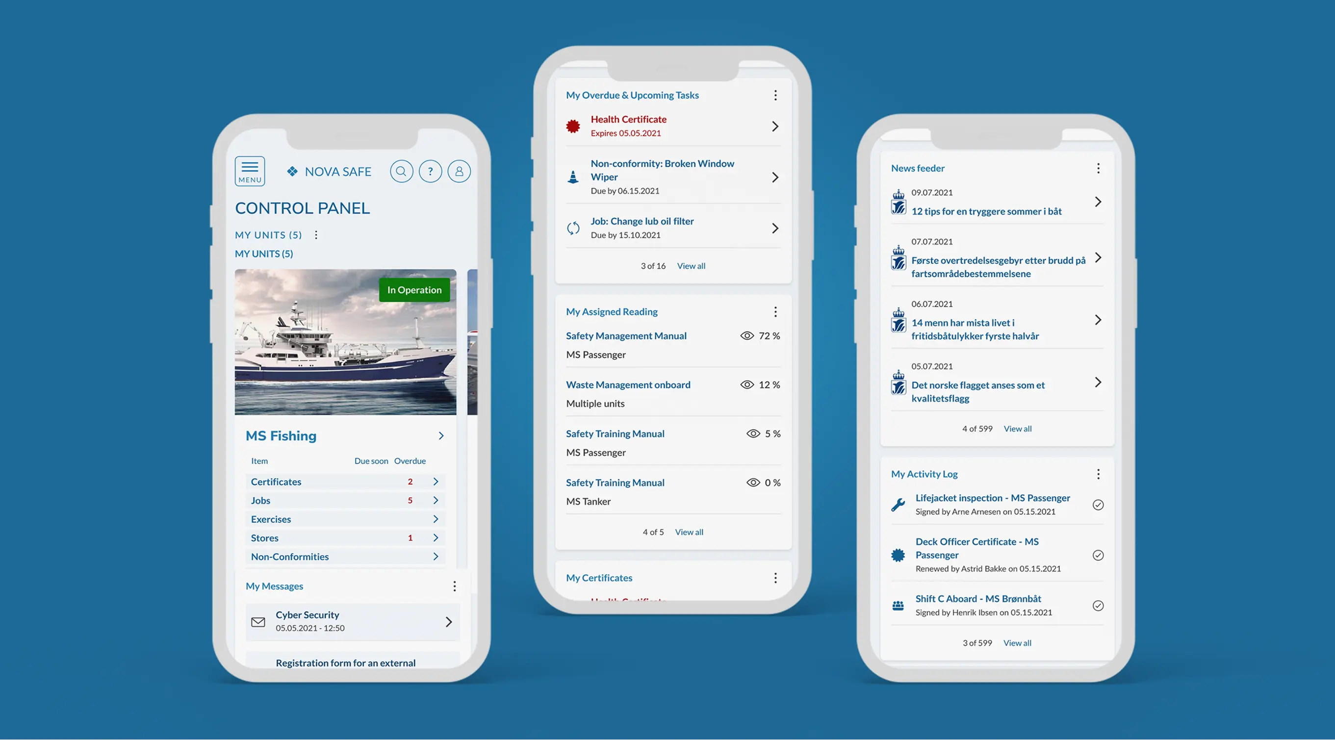 Mobile view of different task menus
