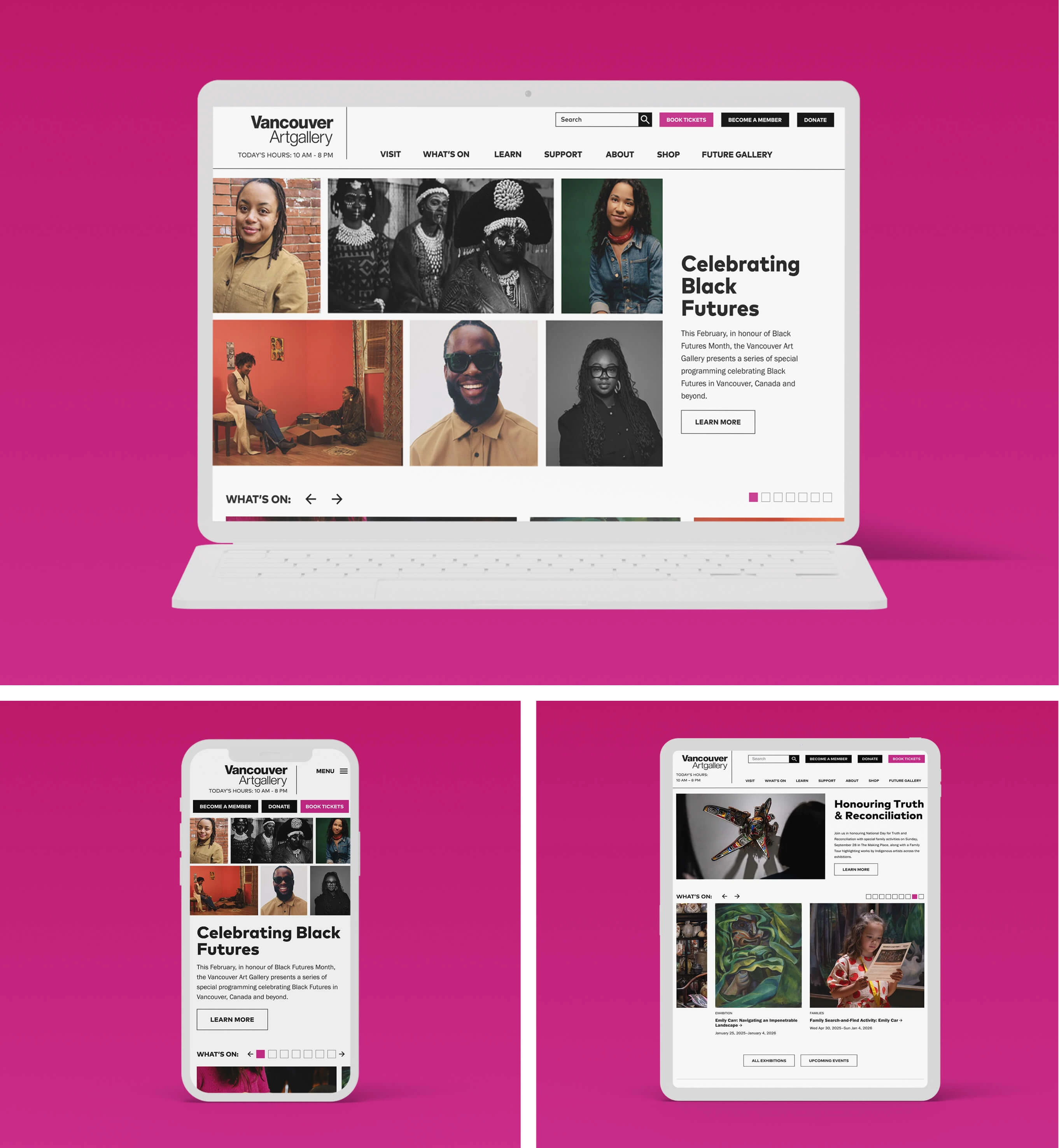 homepage on desktop, tablet, and mobile