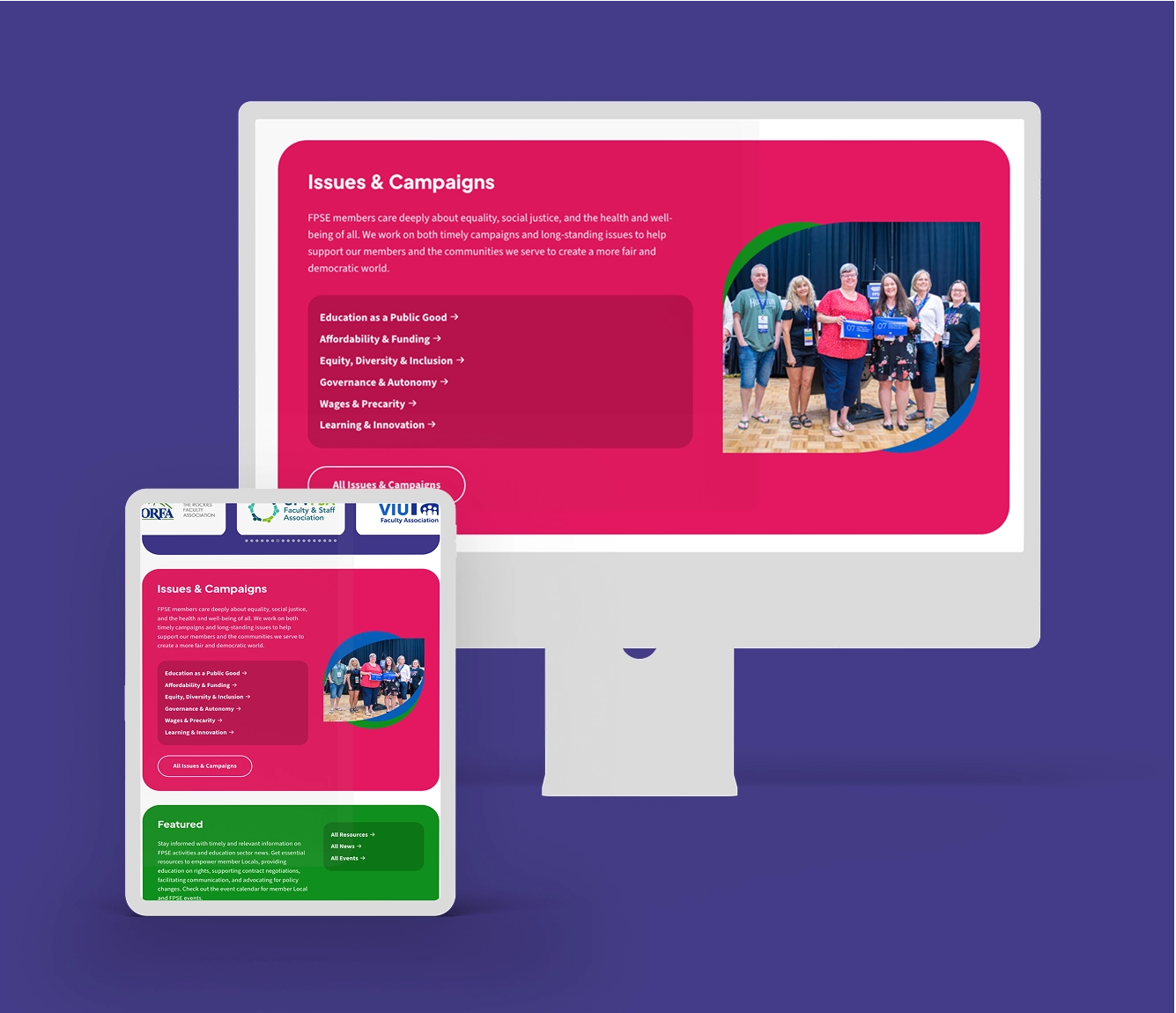 FPSE website mocked on a Desktop and Tablet device