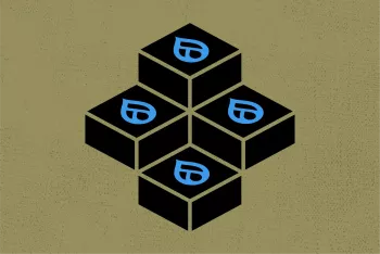 An illustration of building blocks with the drupal logo on them, representing Drupal as a strong foundation