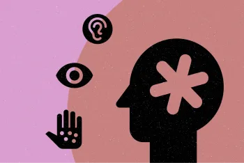 Accessibility intro image with icon head, ear, eyes and hand