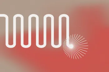 An abstract design of a continuous wave with a sparkle at the end. Portrayed on a warm coloured gradient