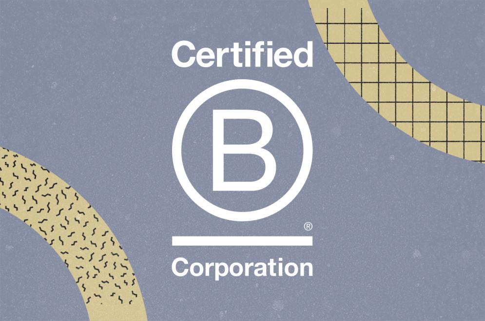 The B Corp logo that says Certified B Corporation on a grey background