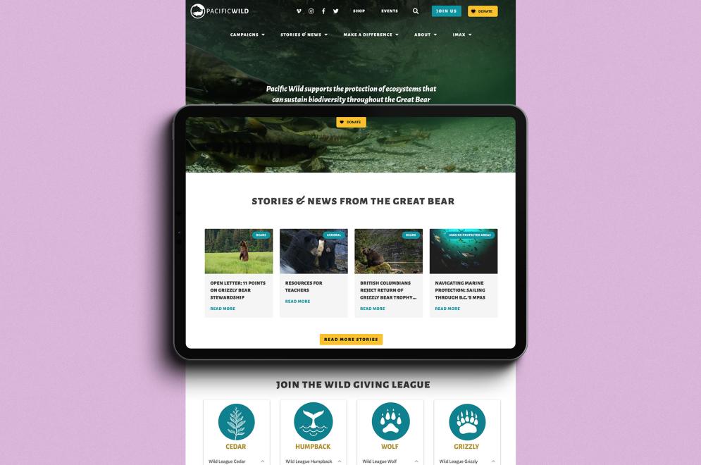A screenshot image showing the Pacific Wild website on a desktop 