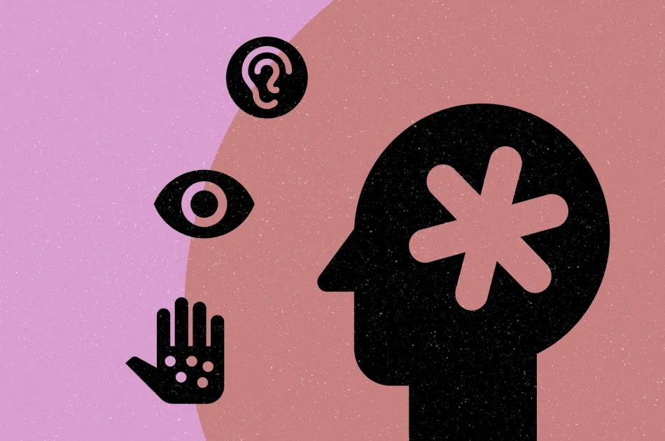 Accessibility intro image with icon head, ear, eyes and hand