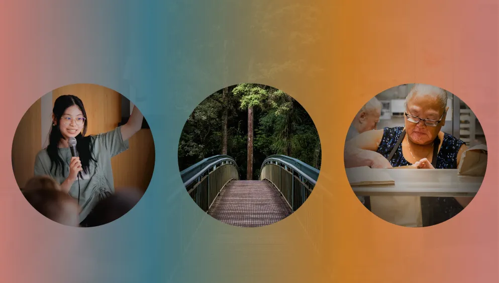 A young woman, a pathway, an older woman