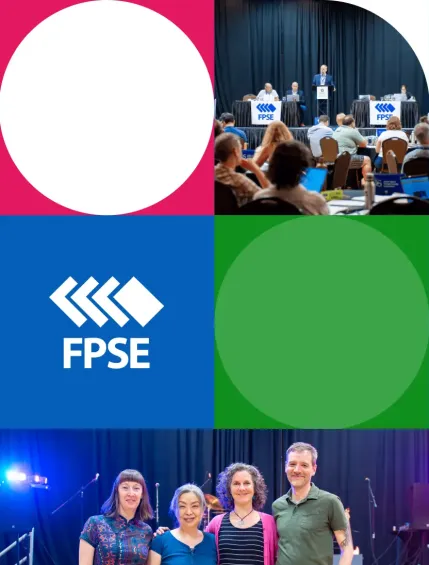 FPSE Banner with community photos and brand elements arranged in a grid format