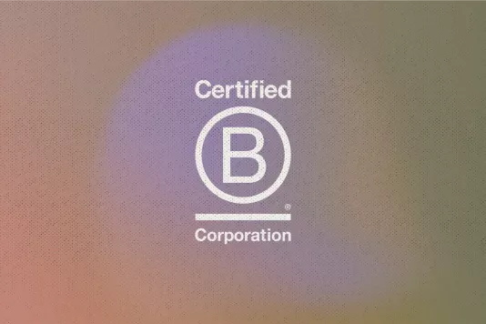 B Corp logo over a textured gradient background