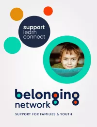 The Belonging Network logo with dots and an image of a little boy