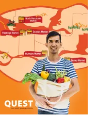 Image of man holding groceries in front of map showing all the Quest market locations